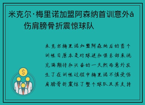 米克尔·梅里诺加盟阿森纳首训意外受伤肩膀骨折震惊球队 米克尔·梅里诺加盟阿森纳首训意外受伤肩膀骨折震惊球队